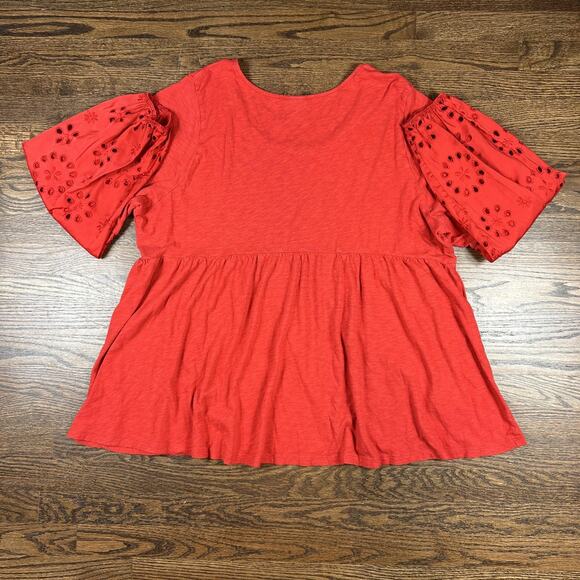 Torrid Blouse Womens 4 Red Peplum Long Sleeve Eyelet Boho Tunic Top Plus Size - Picture 8 of 8